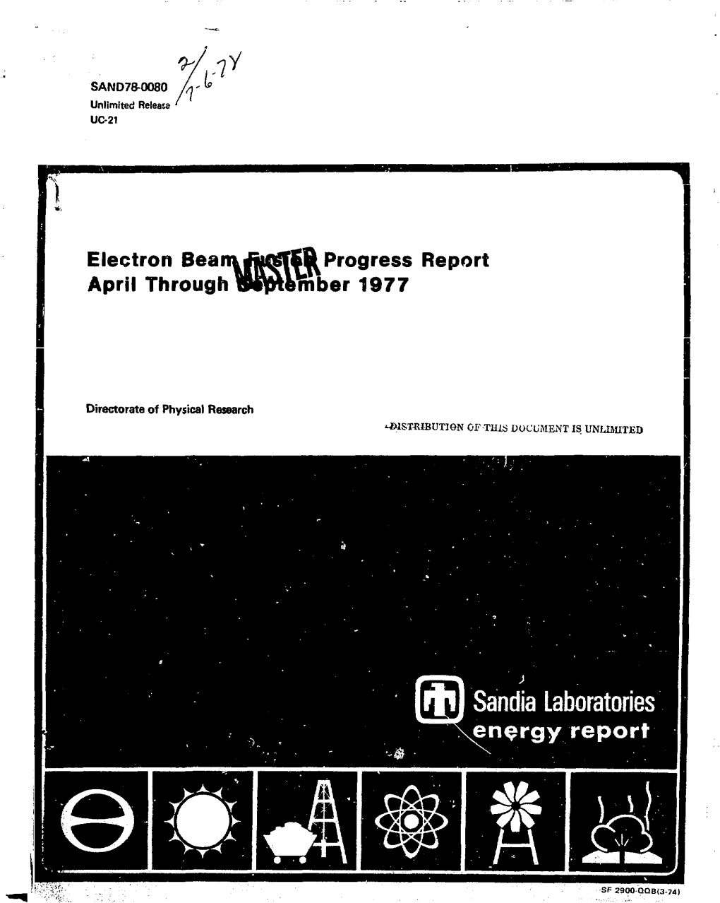 \X 7 Sandia Laboratories ^Nergy Report