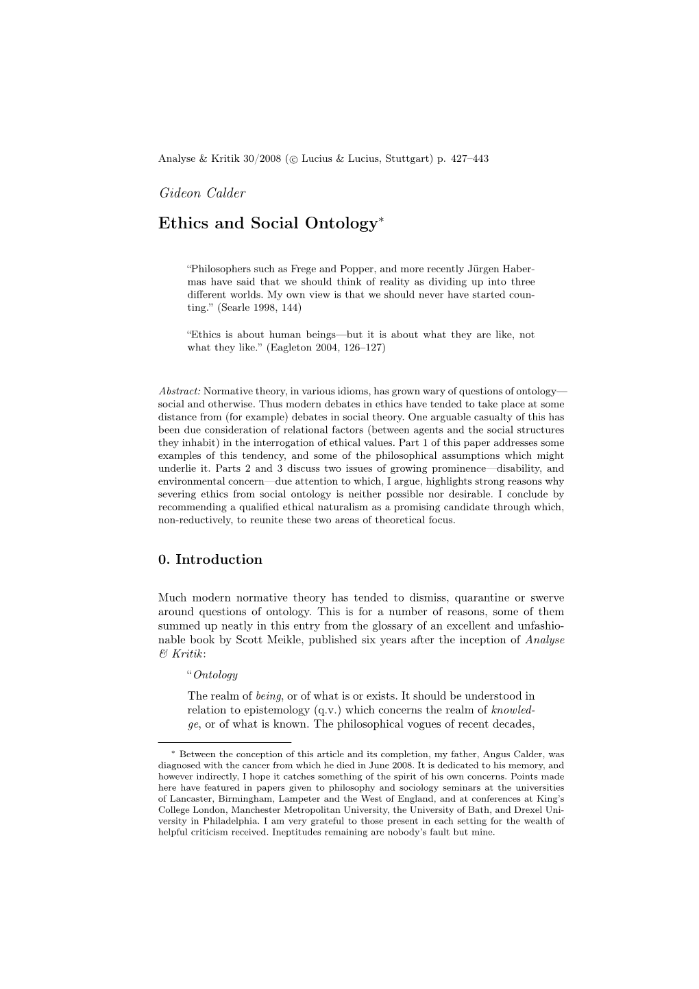 Ethics and Social Ontology∗