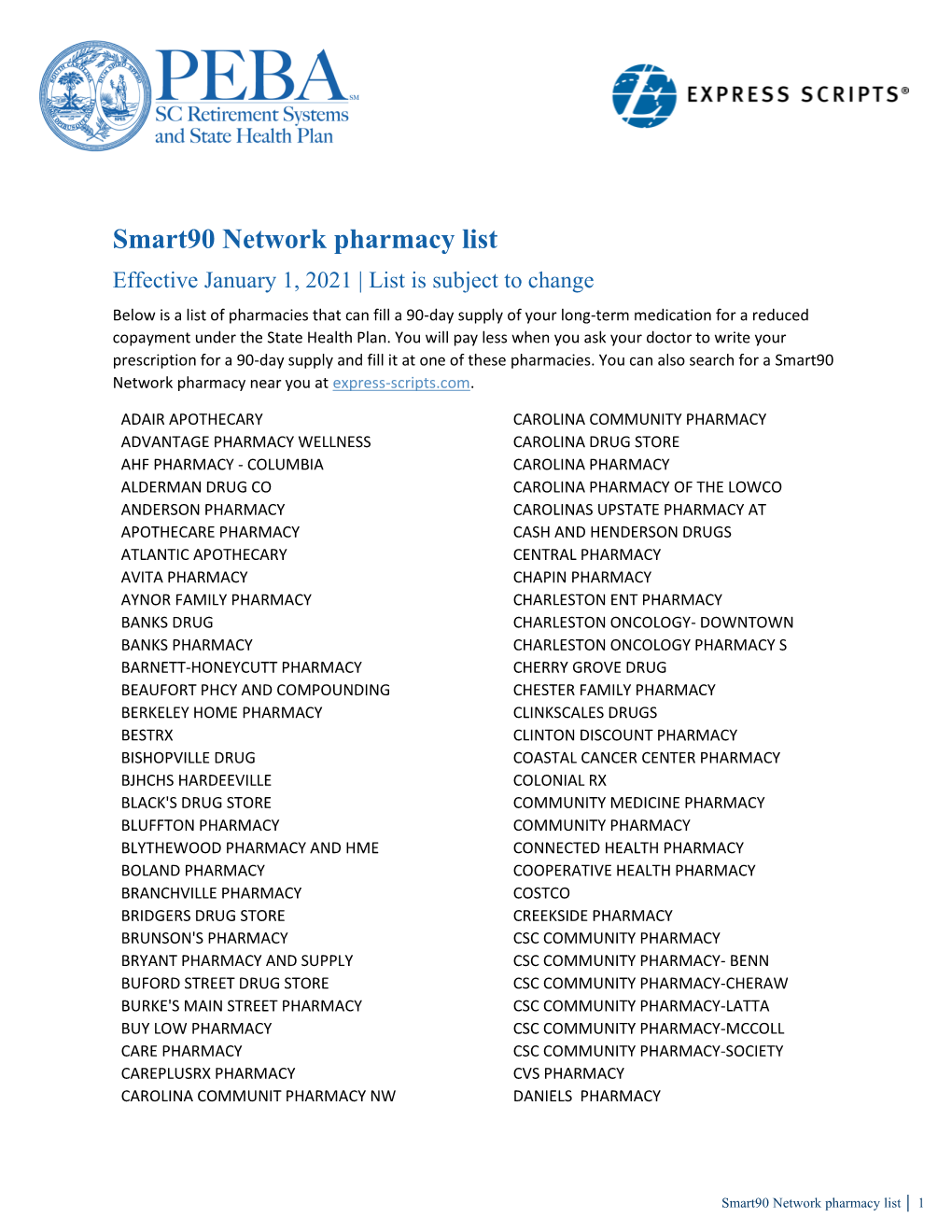 Smart90 Network Pharmacy List