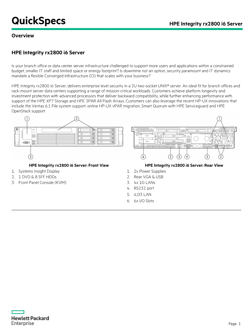 HPE Integrity Rx2800 I6 Server Overview