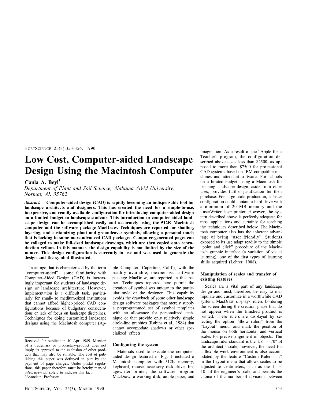 Low Cost, Computer-Aided Landscape Design Using The