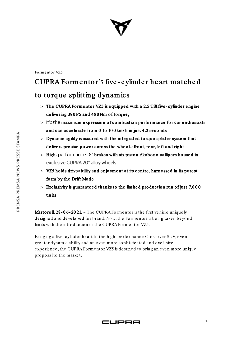 CUPRA Formentor Five-Cylinder Heart Matched to Torque Splitting Dynamics