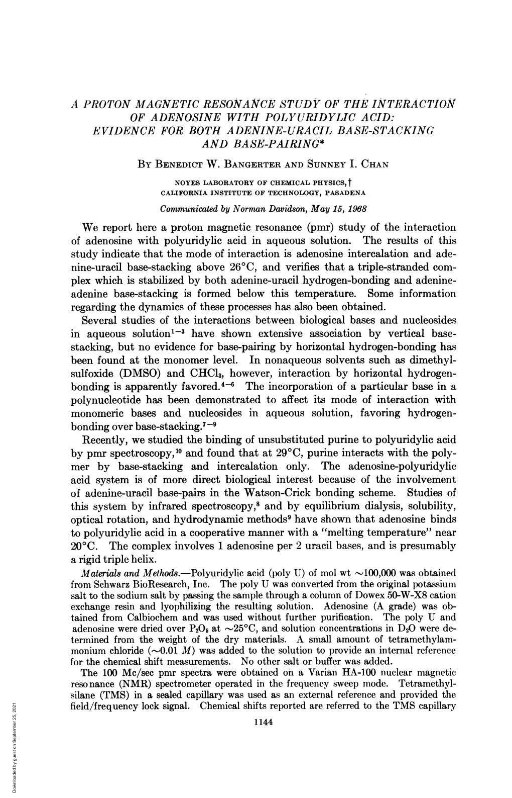 A Proton Magnetic Resonance Studyof the Interaction