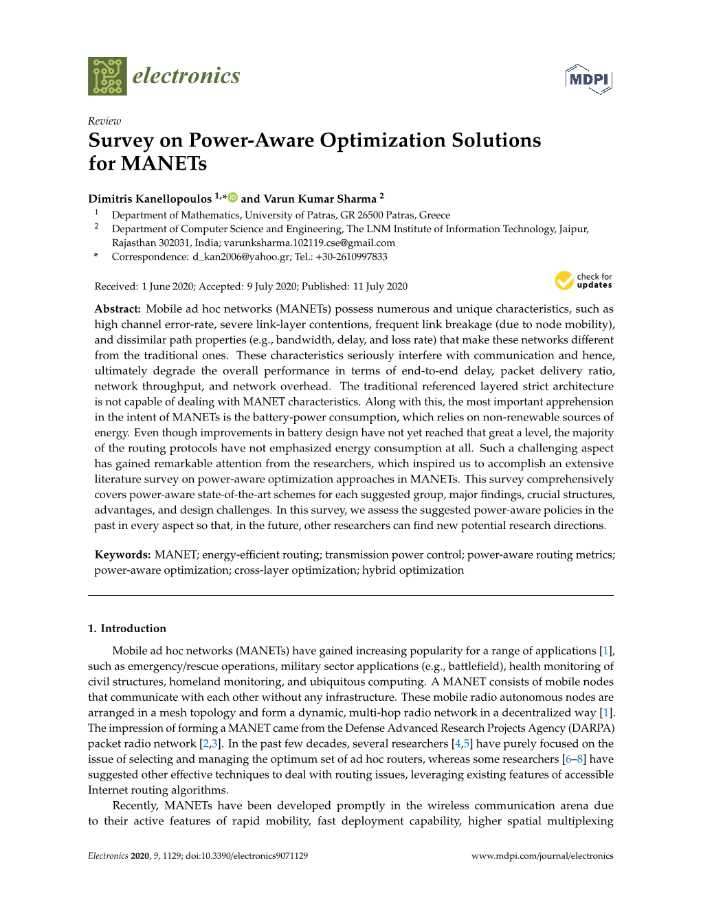 Survey on Power-Aware Optimization Solutions for Manets