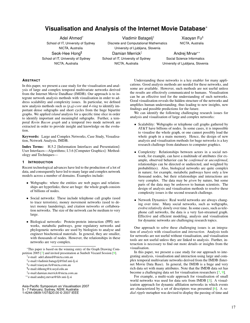 Visualisation and Analysis of the Internet Movie Database∗