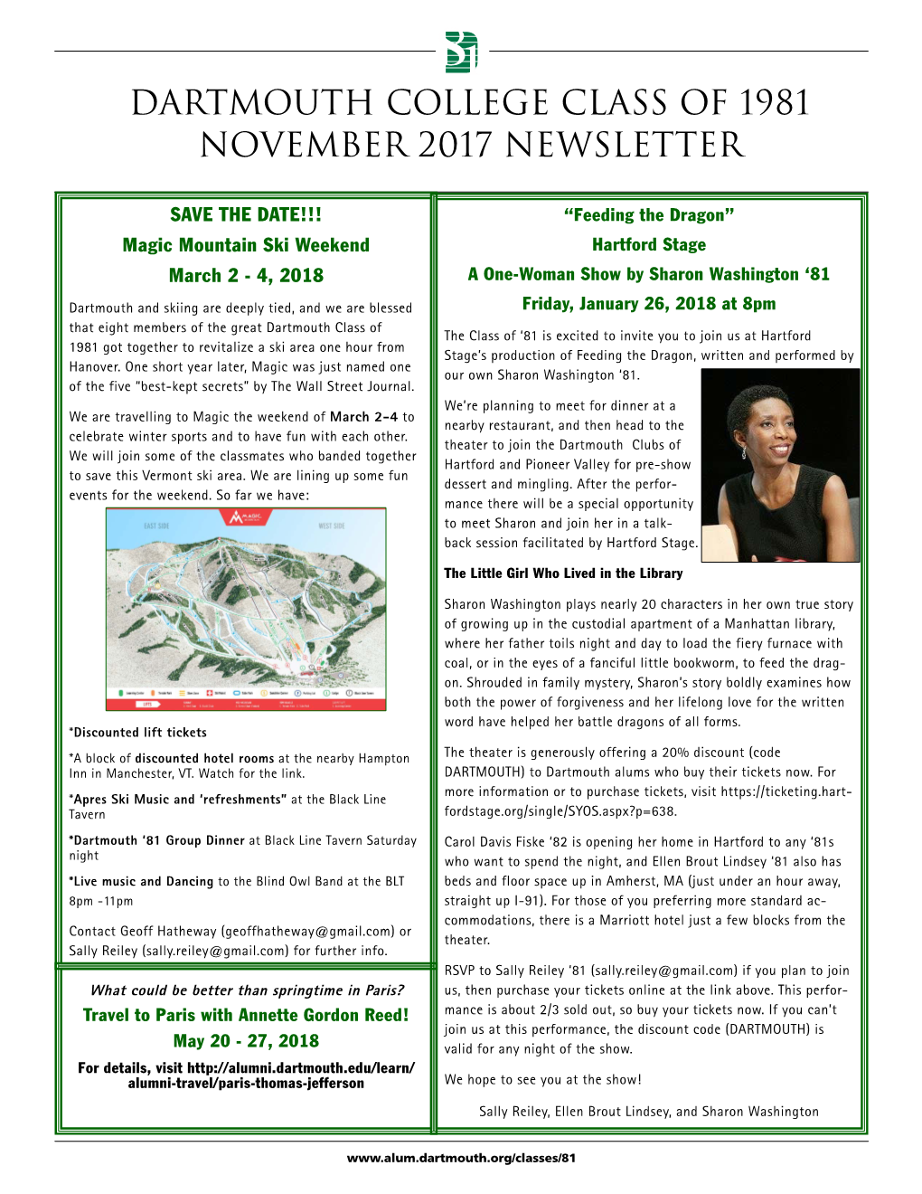 Dartmouth College Class of 1981 November 2017 Newsletter