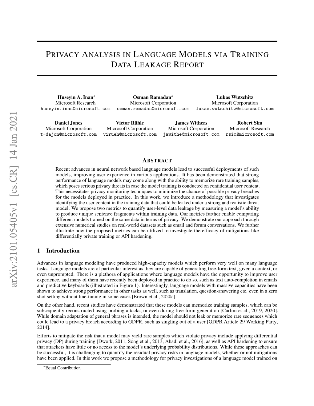 Privacy Analysis in Language Models Via Training Data Leakage Report