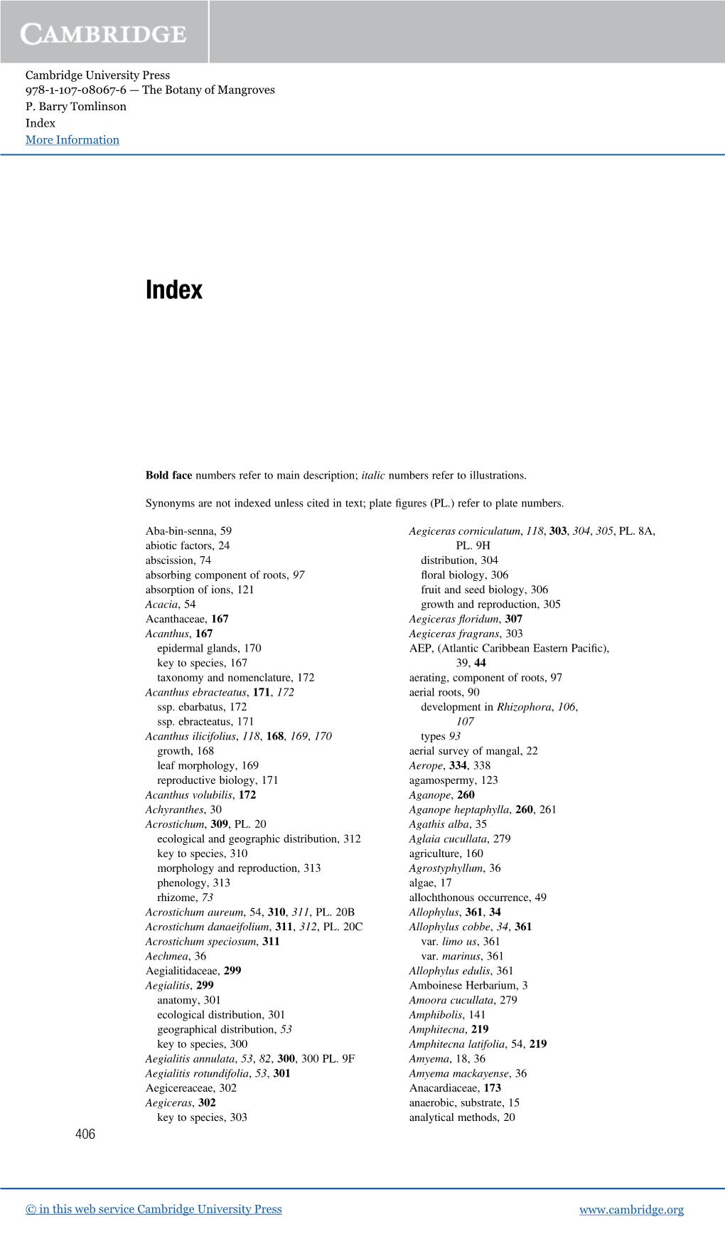 The Botany of Mangroves P. Barry Tomlinson Index More Information