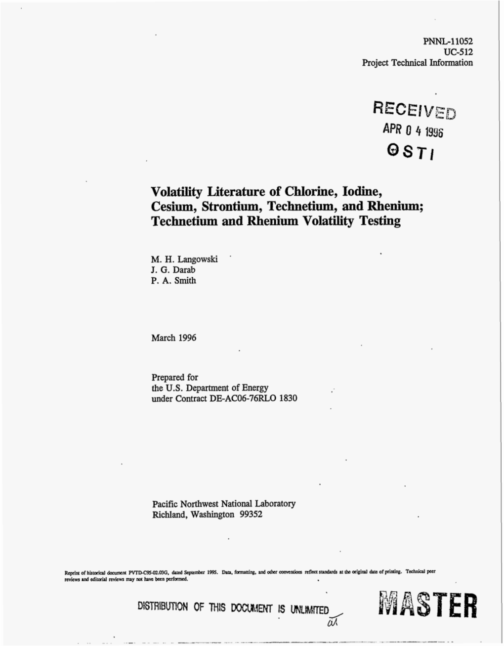 Volatility Literature of Chlorine, Iodine, Cesium, Strontium, Technetium, and Rhenium; Technetium and Rhenium Volatility Testing