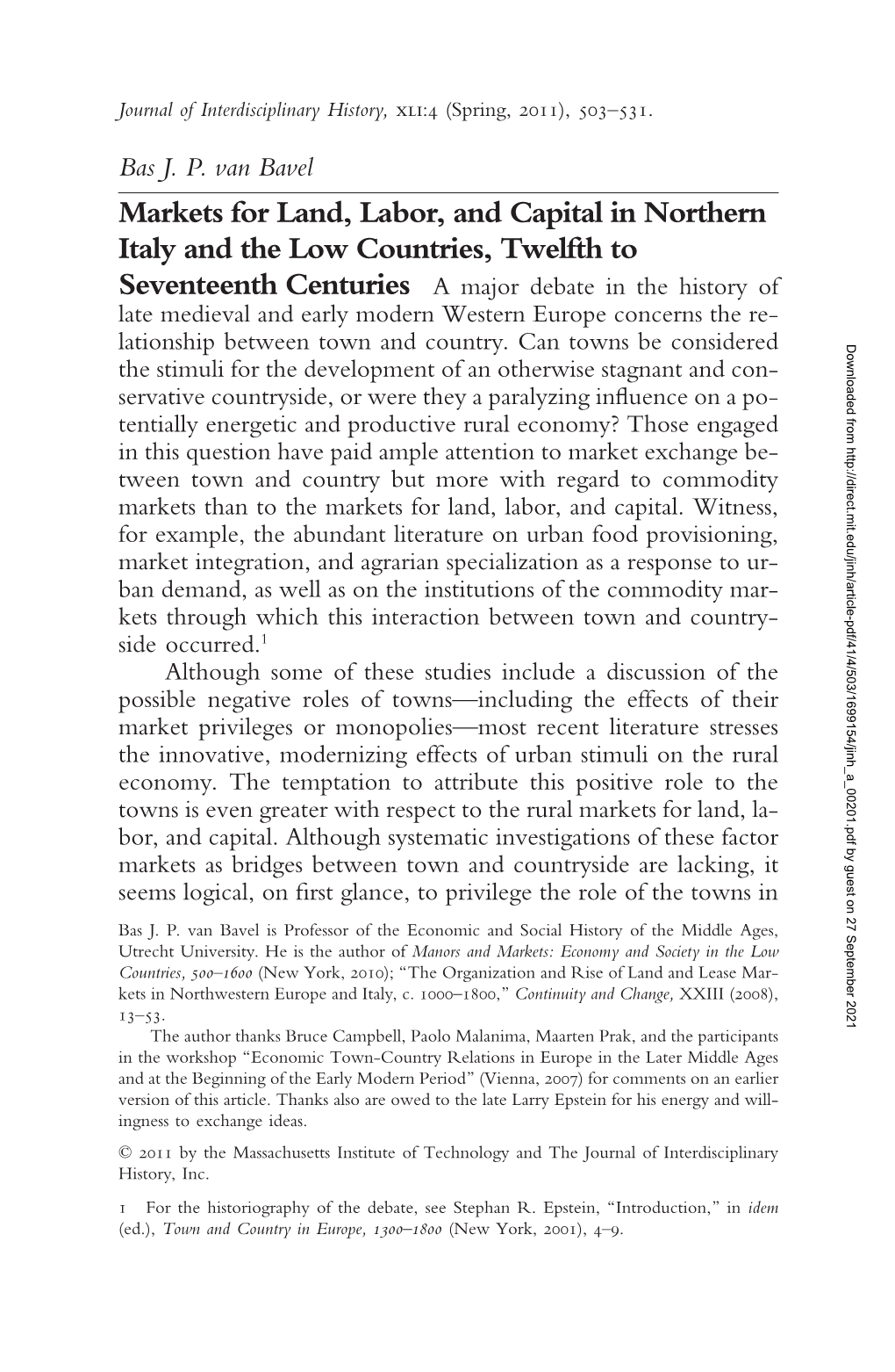 Markets for Land, Labor, and Capital in Northern Italy