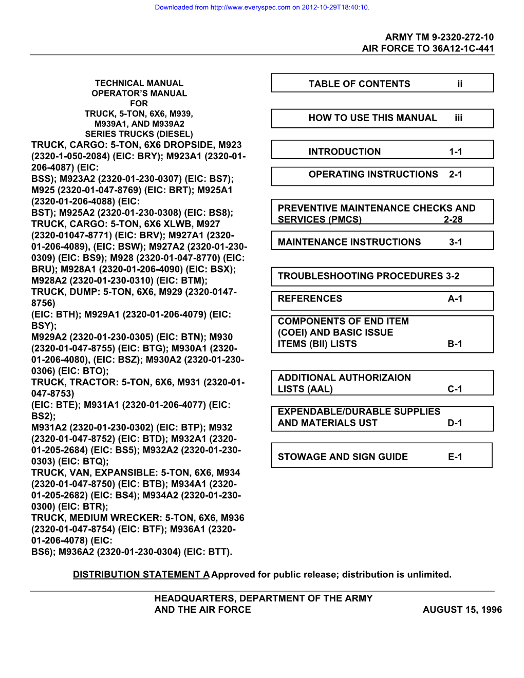 TM-9-2320-272-10 Operator's Manual for M939 Series 5