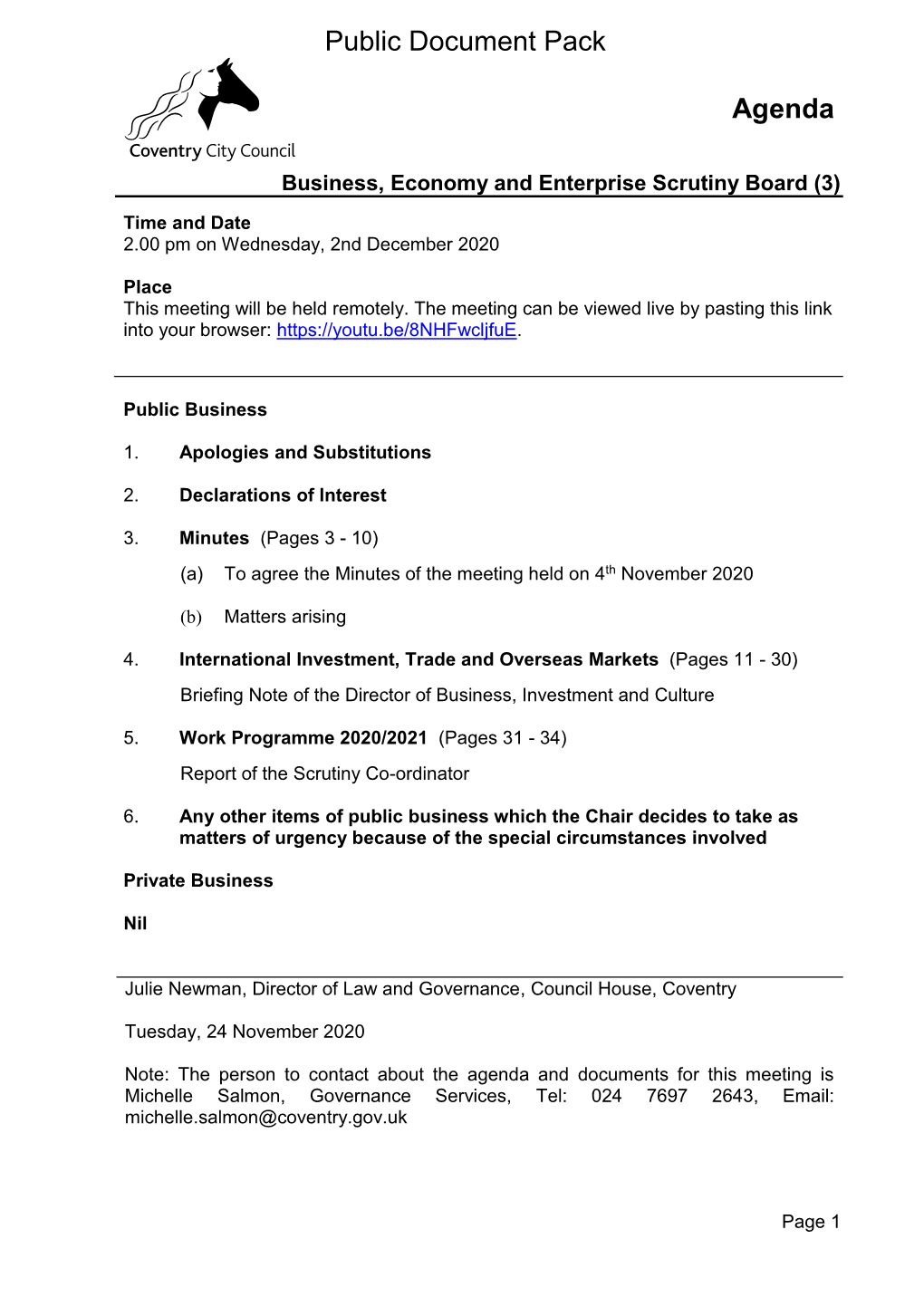 Agenda Document for Business, Economy and Enterprise Scrutiny Board