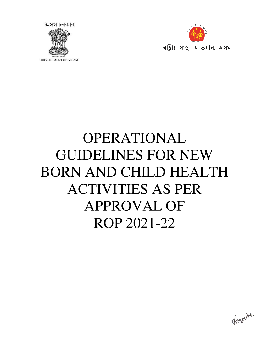 District Rop/ Operational Guideline for Child Health Activities 2021-22