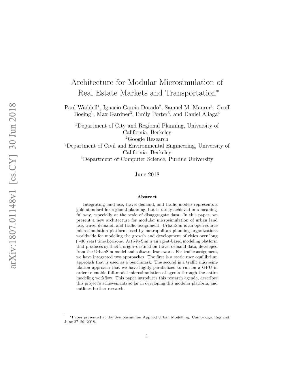 Architecture for Modular Microsimulation of Real Estate Markets and Transportation∗