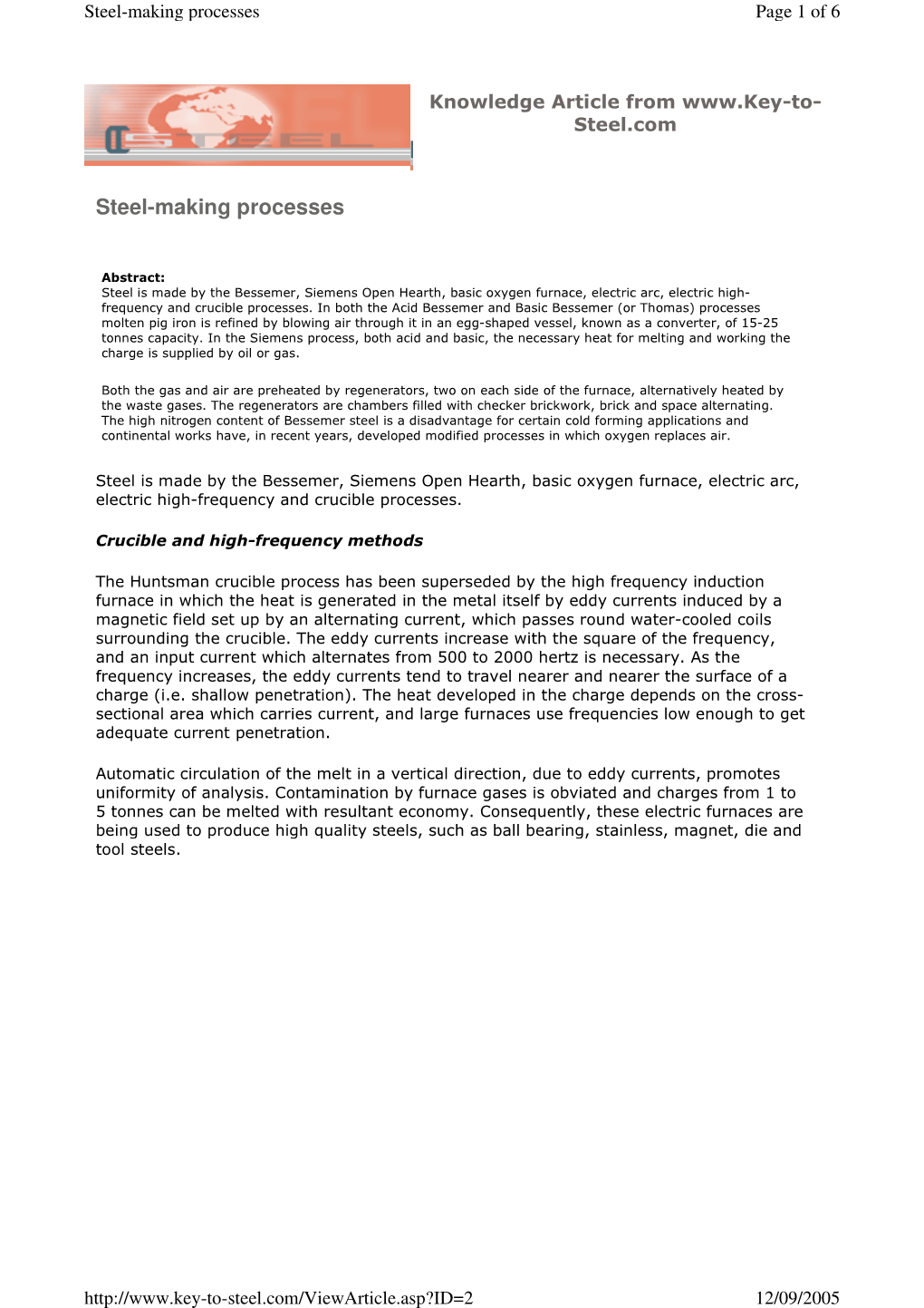 Steel-Making Processes Page 1 of 6