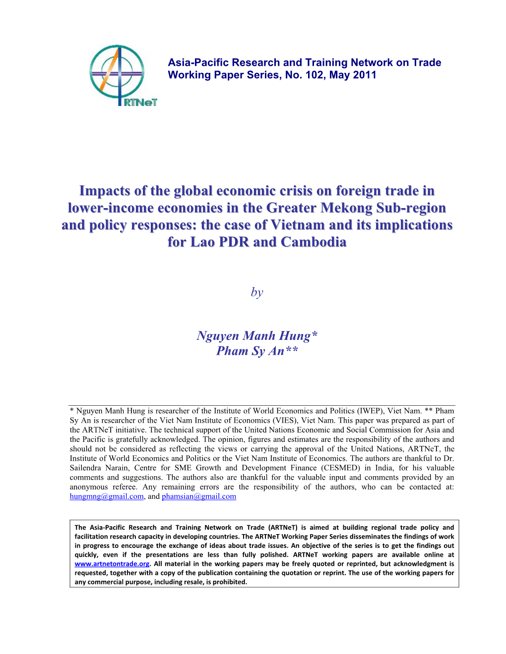 Impacts of the Global Economic Crisis on Foreign Trade In