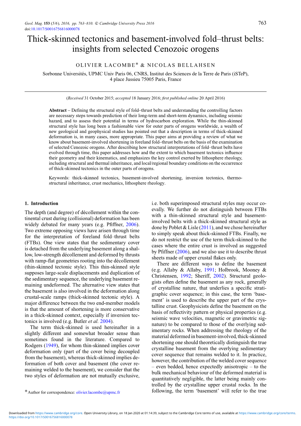 Thick-Skinned Tectonics and Basement-Involved Fold–Thrust Belts: Insights from Selected Cenozoic Orogens