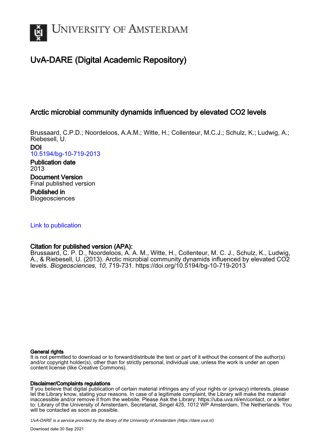 Arctic Microbial Community Dynamids Influenced by Elevated CO2 Levels