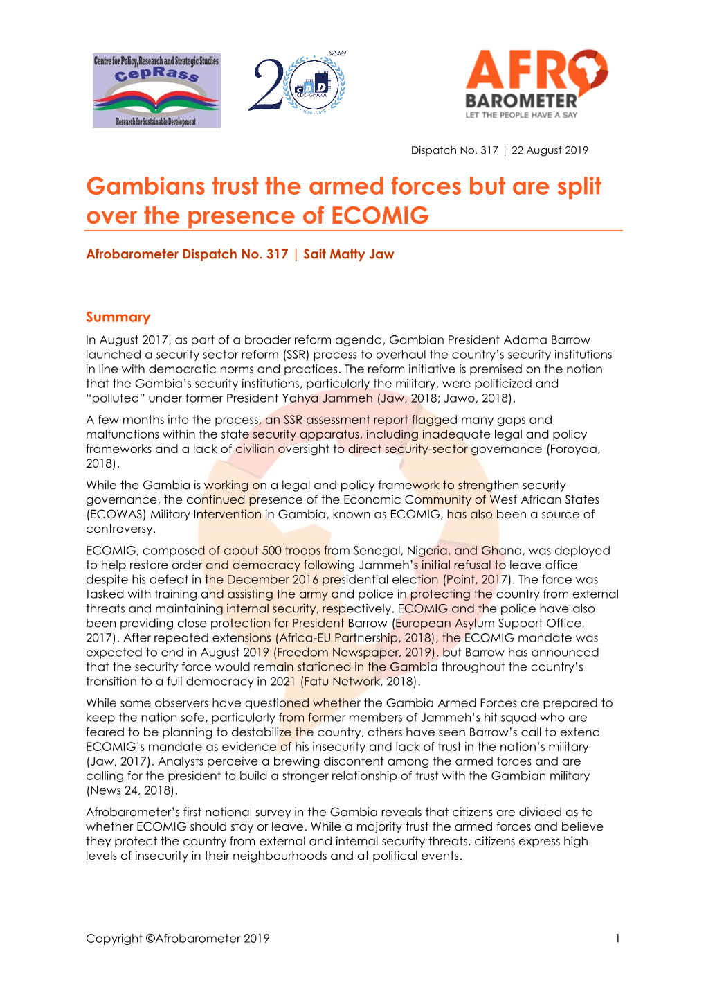 Gambians Trust the Armed Forces but Are Split Over the Presence of ECOMIG