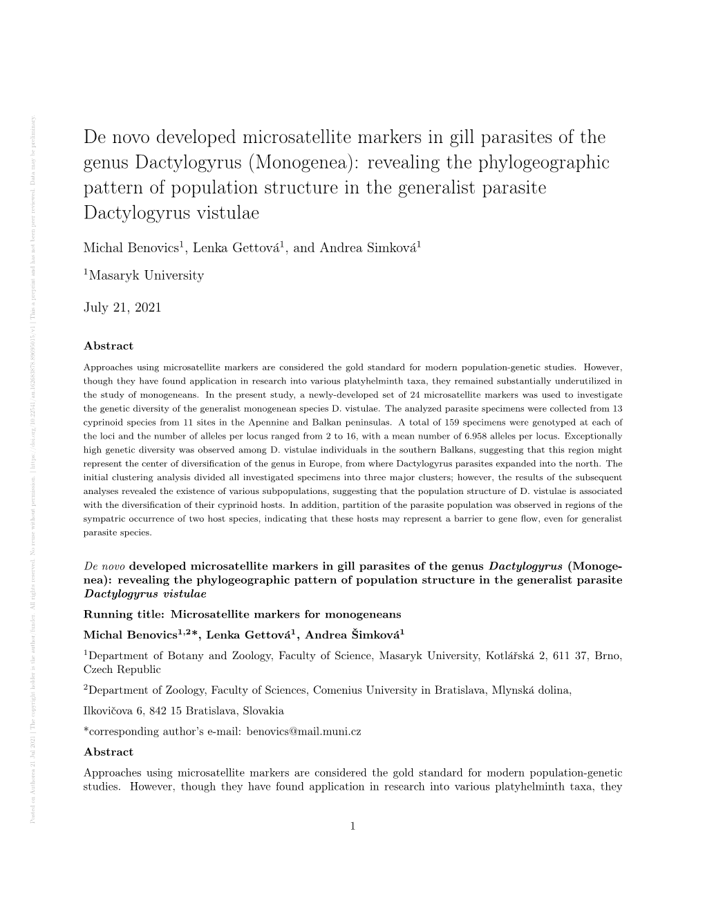 De Novo Developed Microsatellite Markers in Gill Parasites