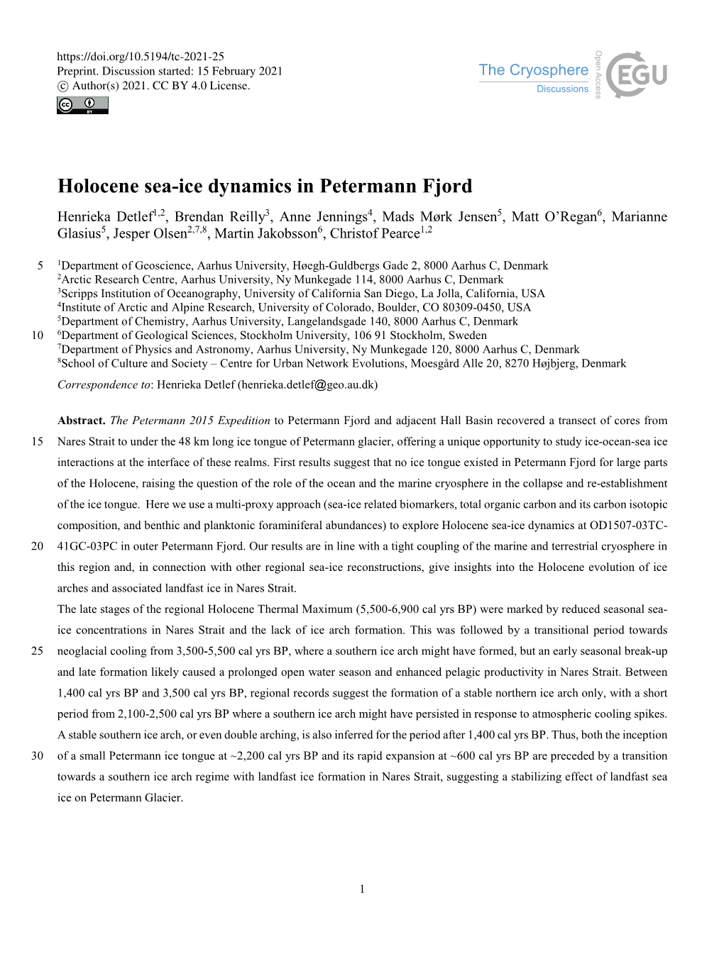 Holocene Sea-Ice Dynamics in Petermann Fjord