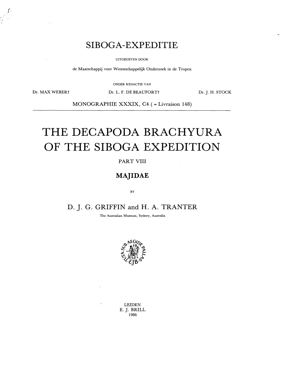 The Decapoda Brachyura of the Siboga Expedition Part Viii