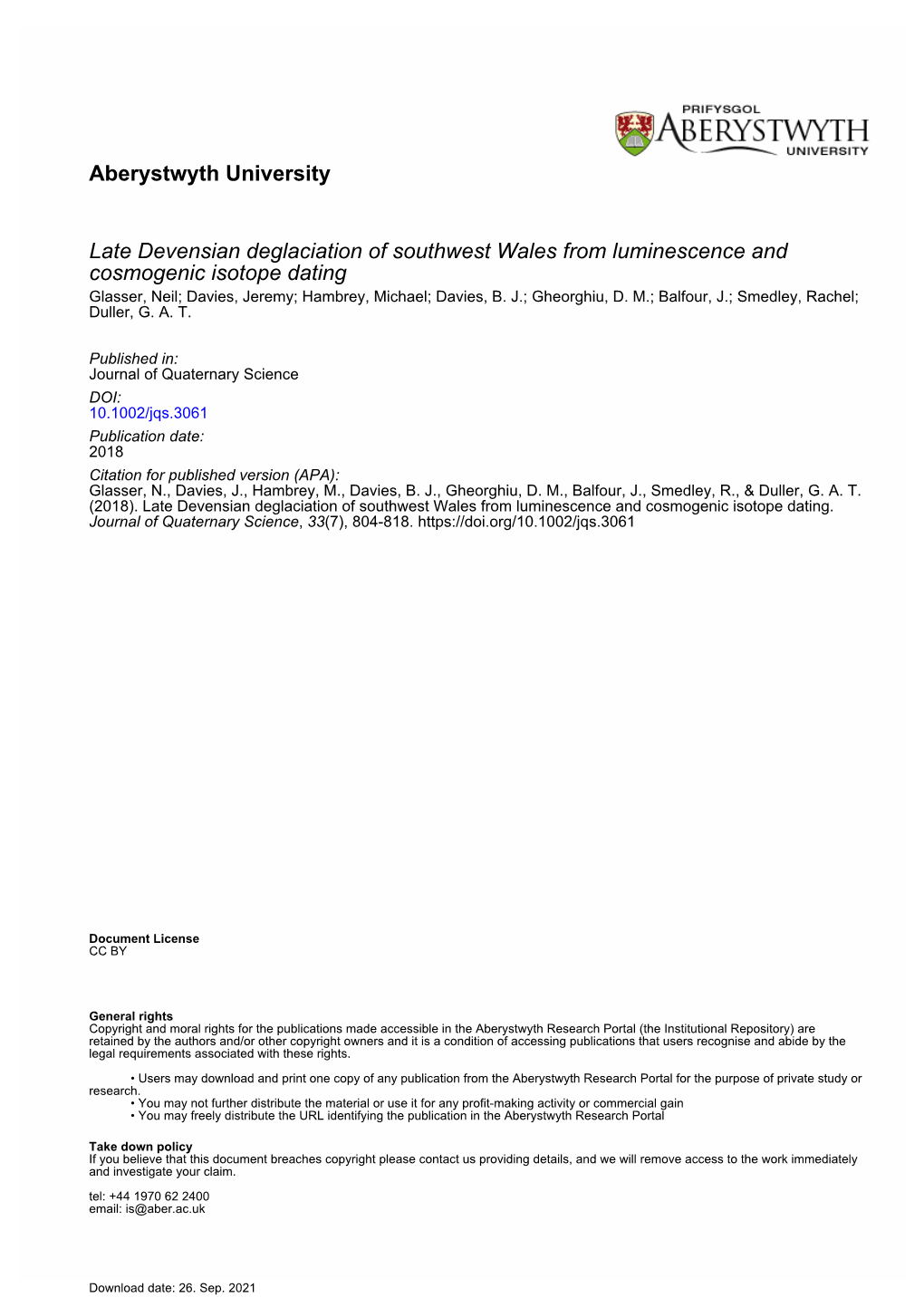 Late Devensian Deglaciation of South‐West Wales from Luminescence