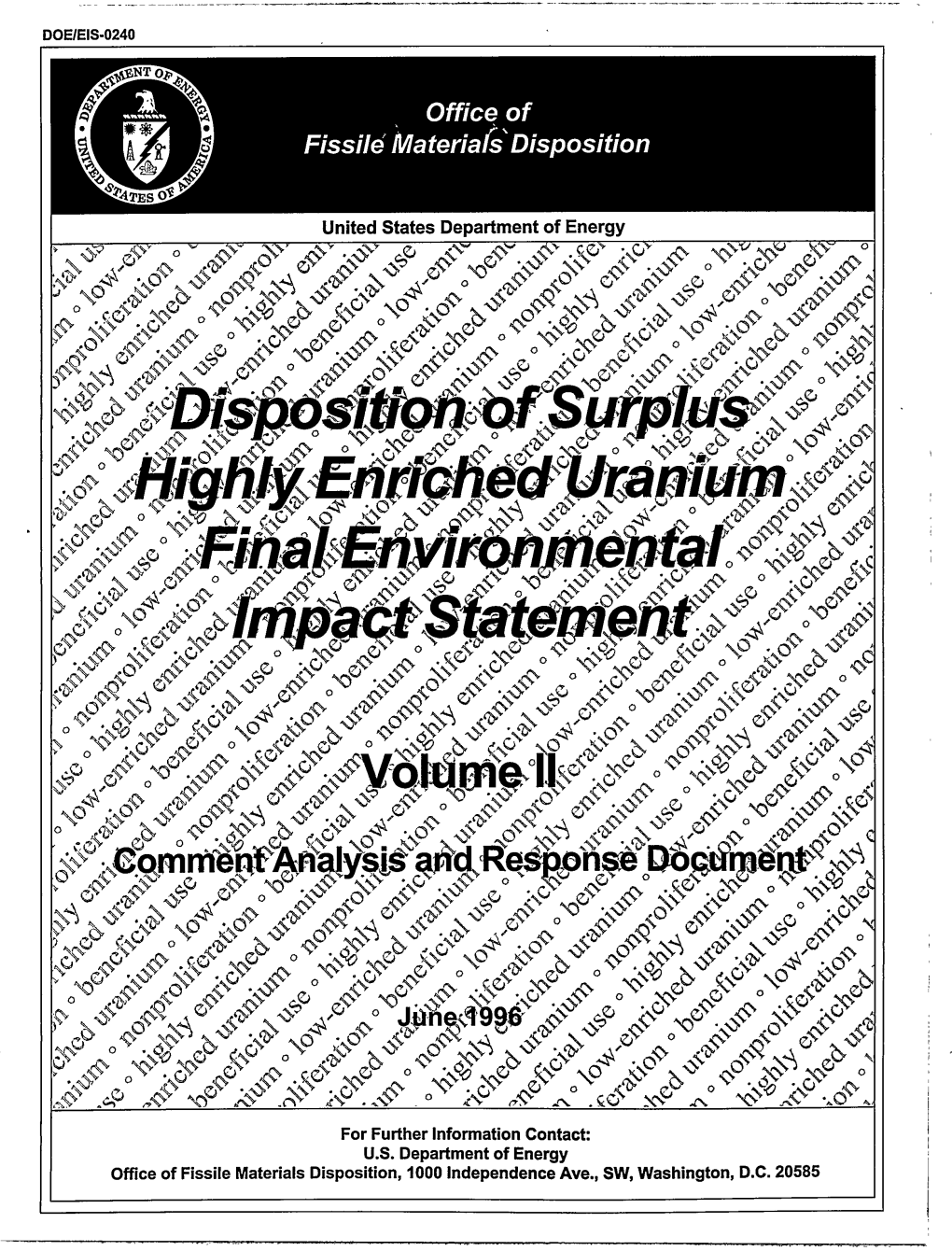 Disposition of Surplus Highly Enriched Uranium Final Environmental Impact Statement
