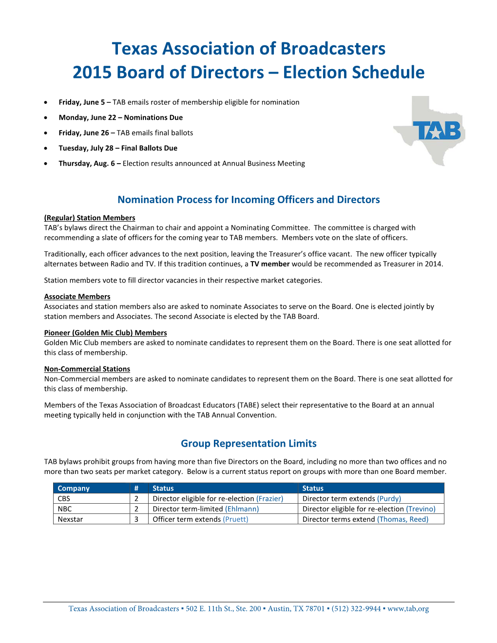 Election Schedule