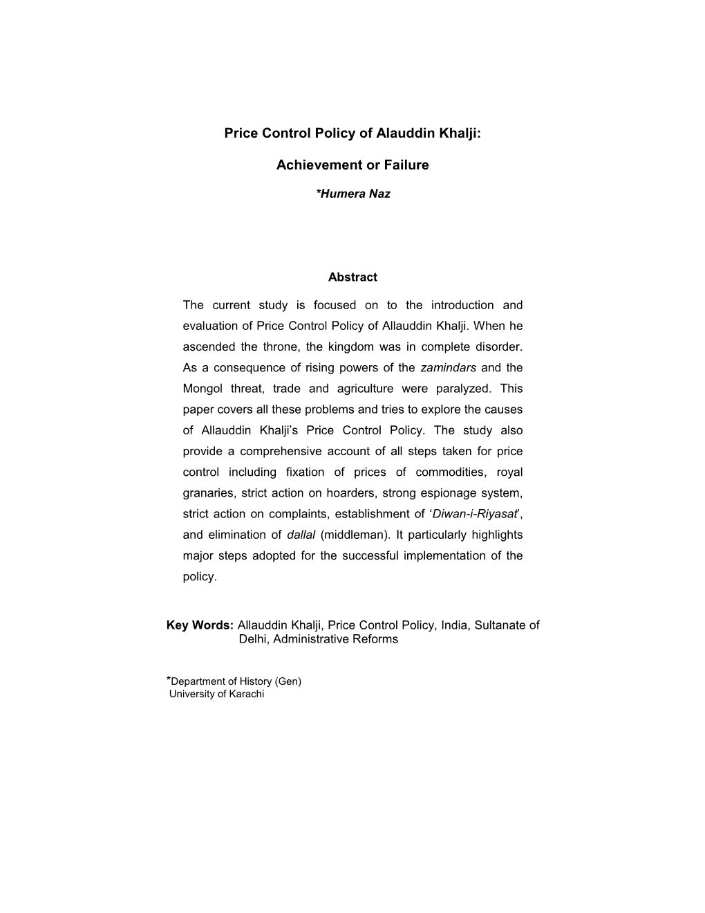 Price Control Policy of Alauddin Khalji: Achievement Or Failure