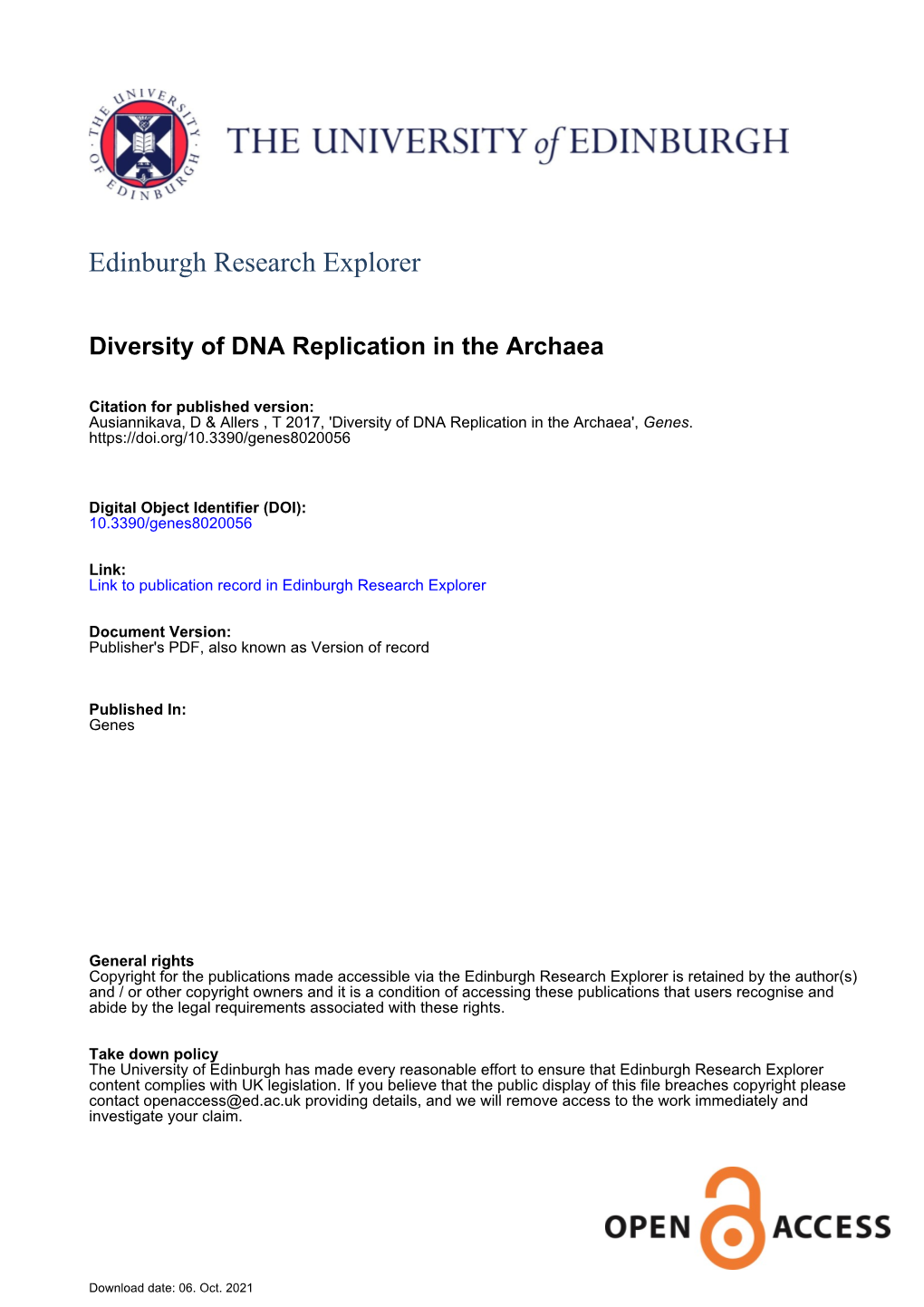 Diversity of DNA Replication in the Archaea