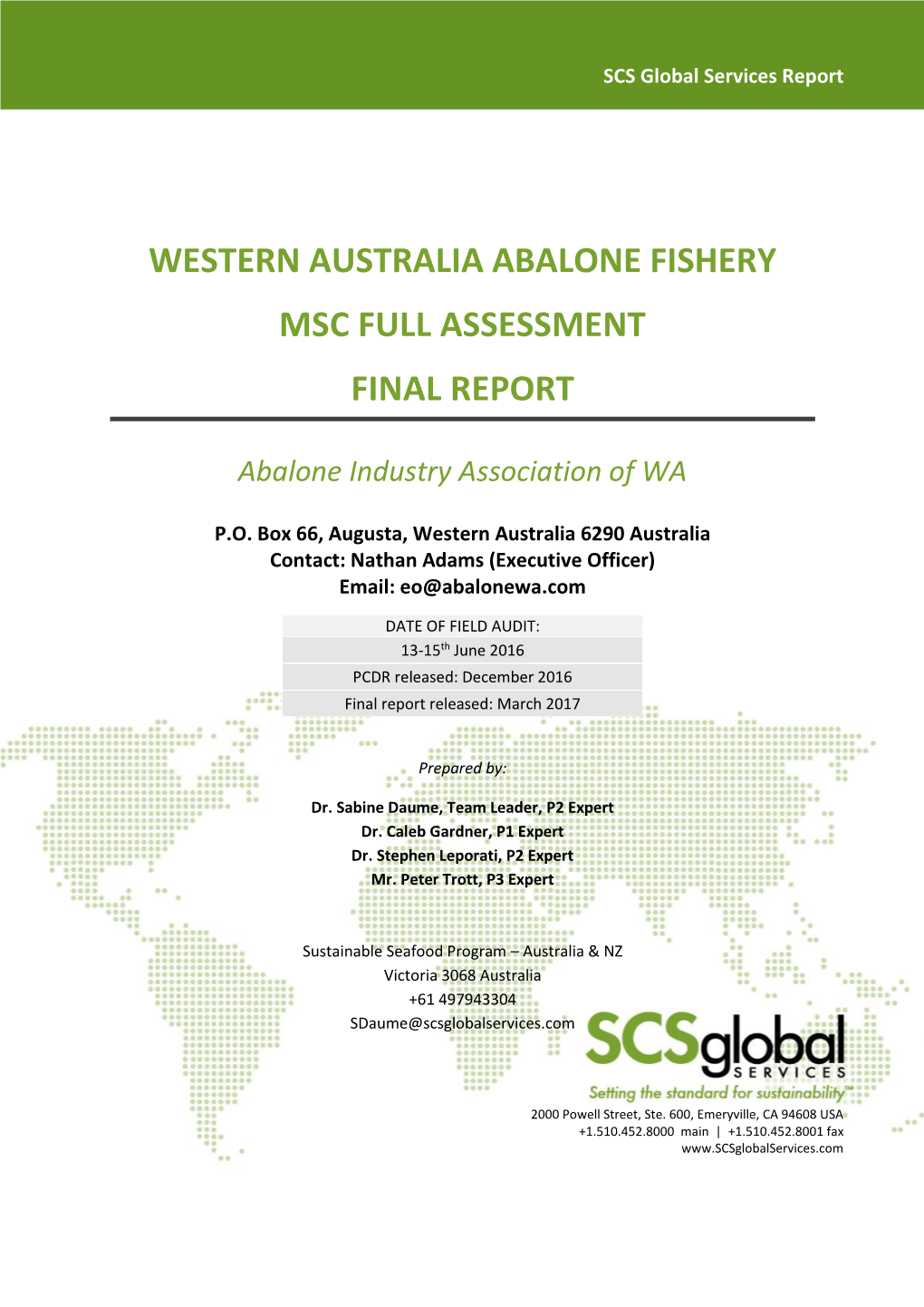 Western Australia Abalone Fishery Msc Full Assessment Final Report