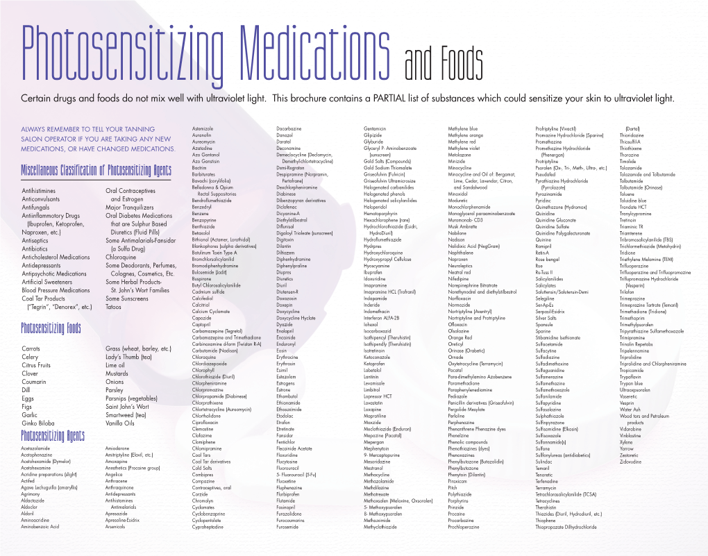 Medications and Foods Certain Drugs and Foods Do Not Mix Well with Ultraviolet Light