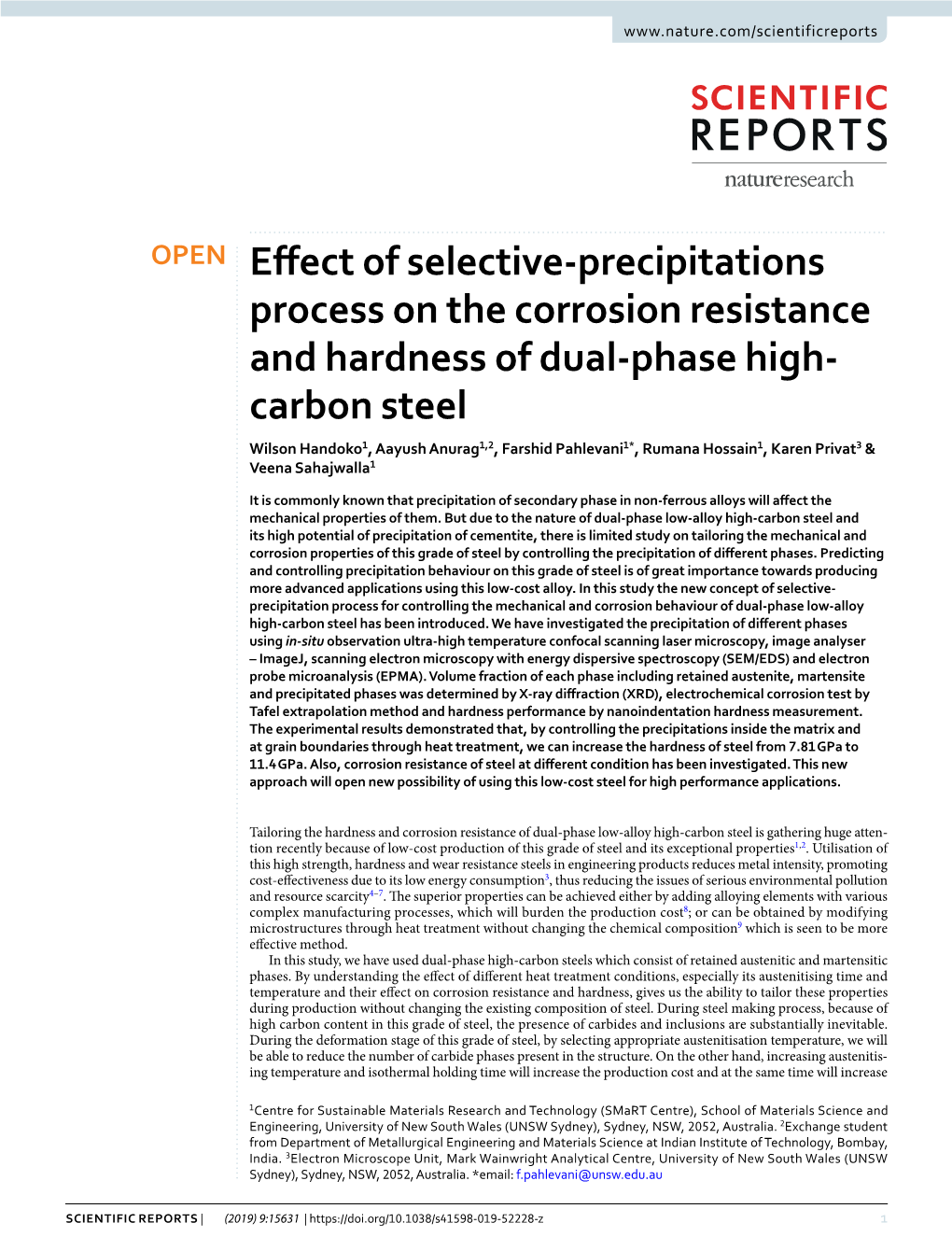 Effect of Selective-Precipitations Process on the Corrosion Resistance