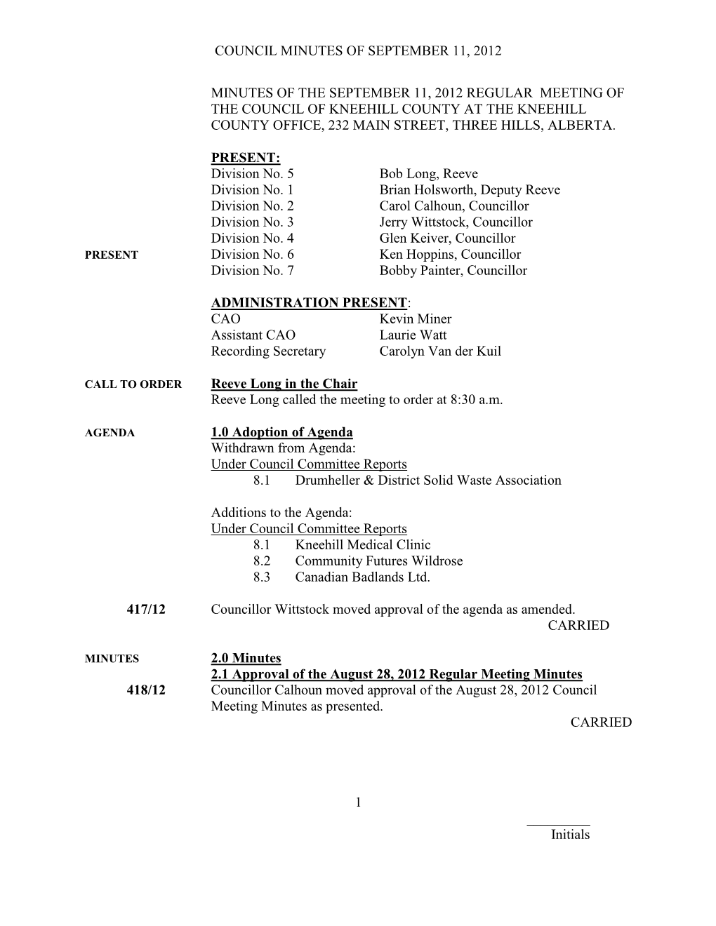 Council Minutes of September 11, 2012 1