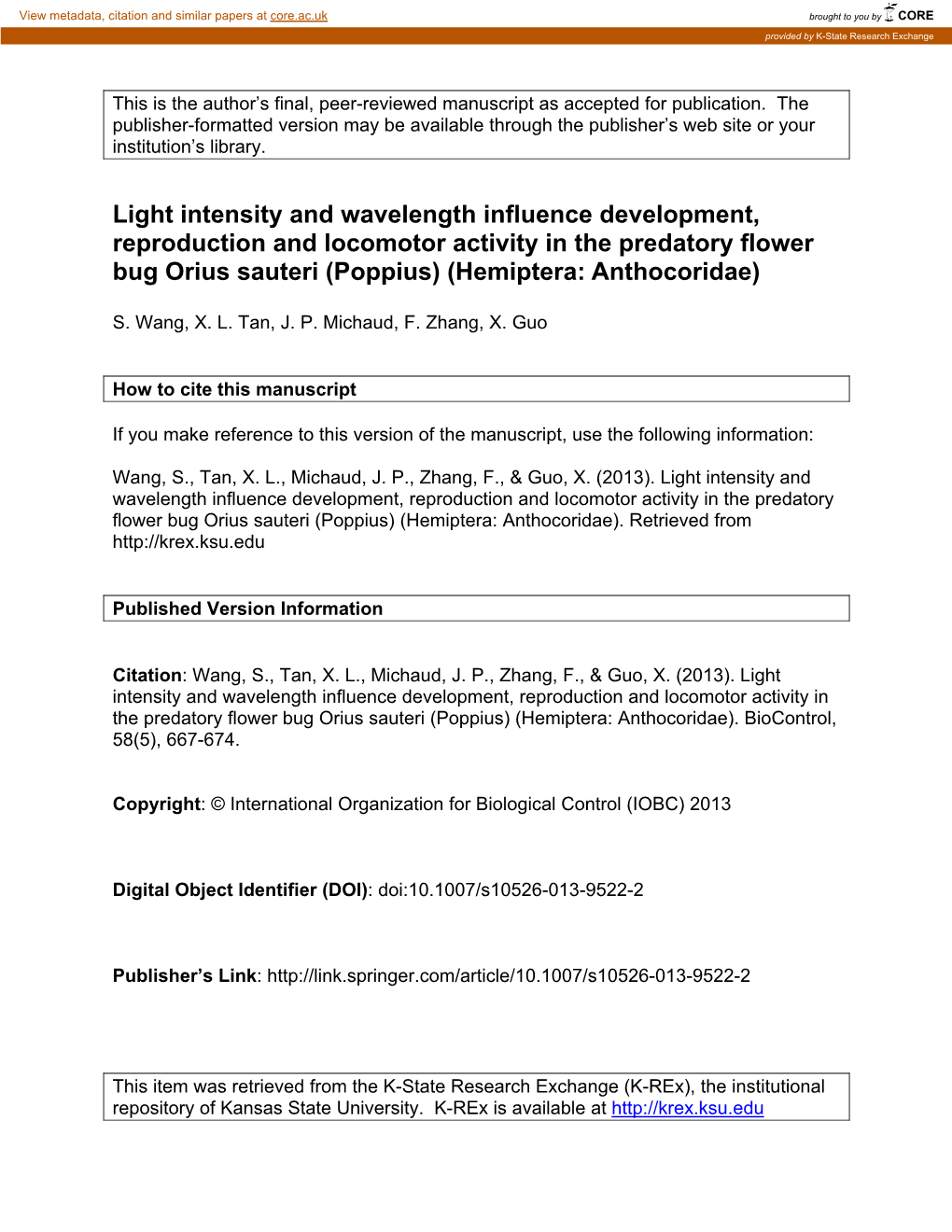 Light Intensity and Wavelength Influence Development