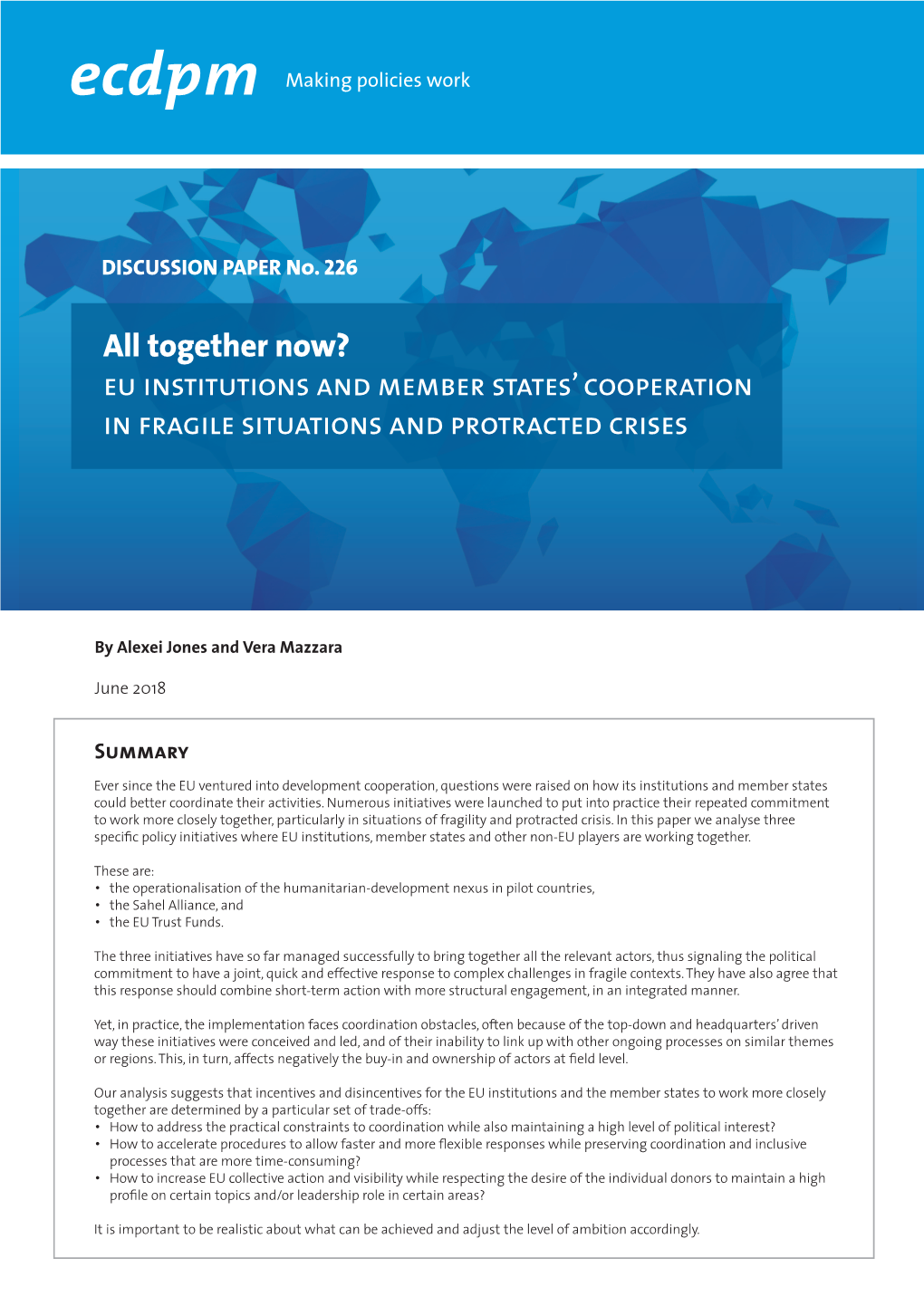 All Together Now? Eu Institutions and Member States’ Cooperation in Fragile Situations and Protracted Crises