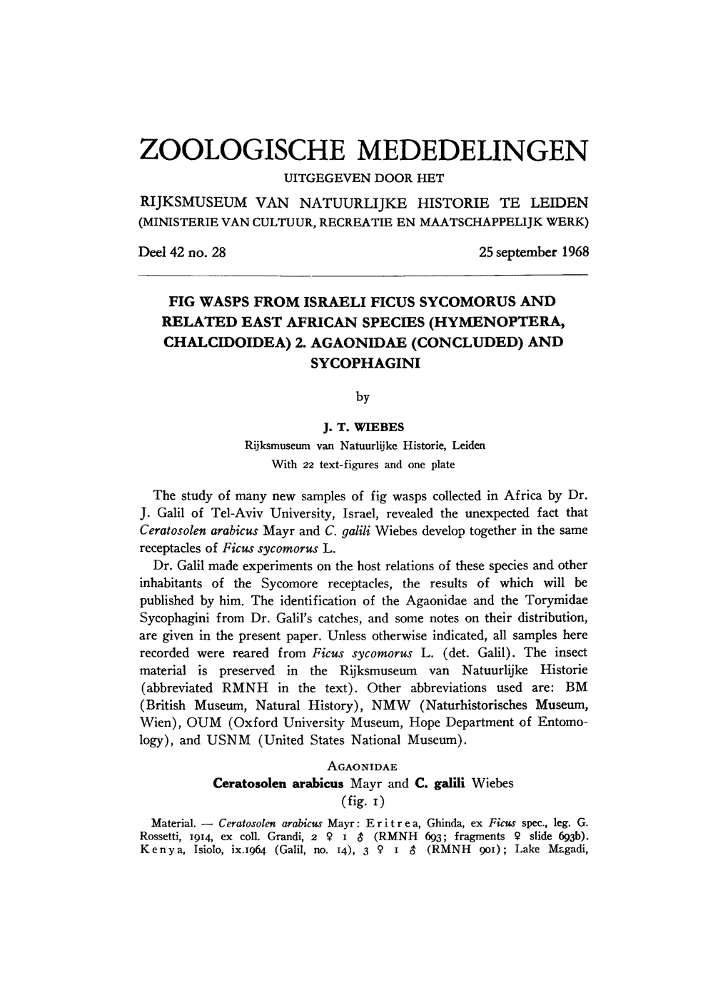 Zoologische Mededelingen Uitgegeven Door Het