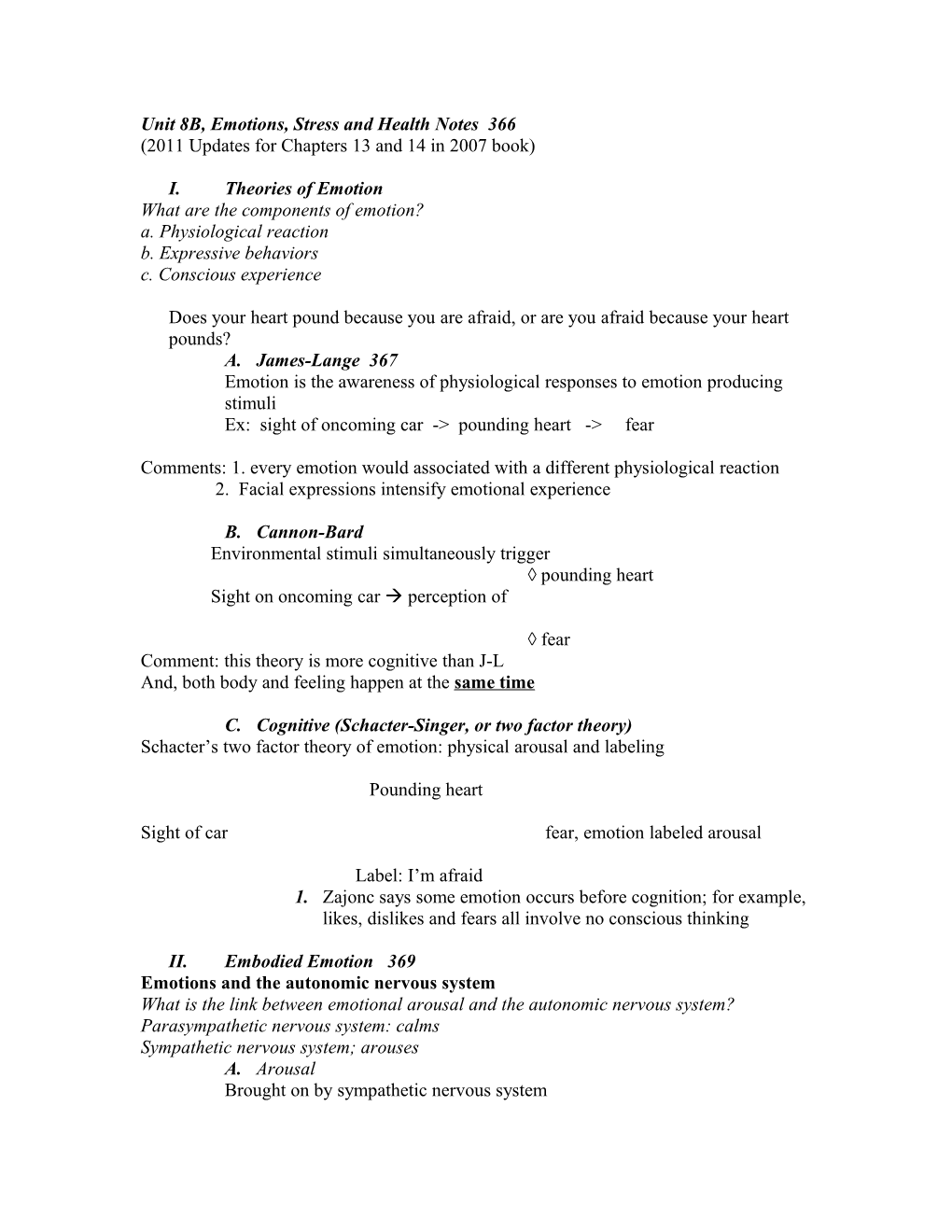 Unit 8B, Emotions, Stress and Health Notes 366