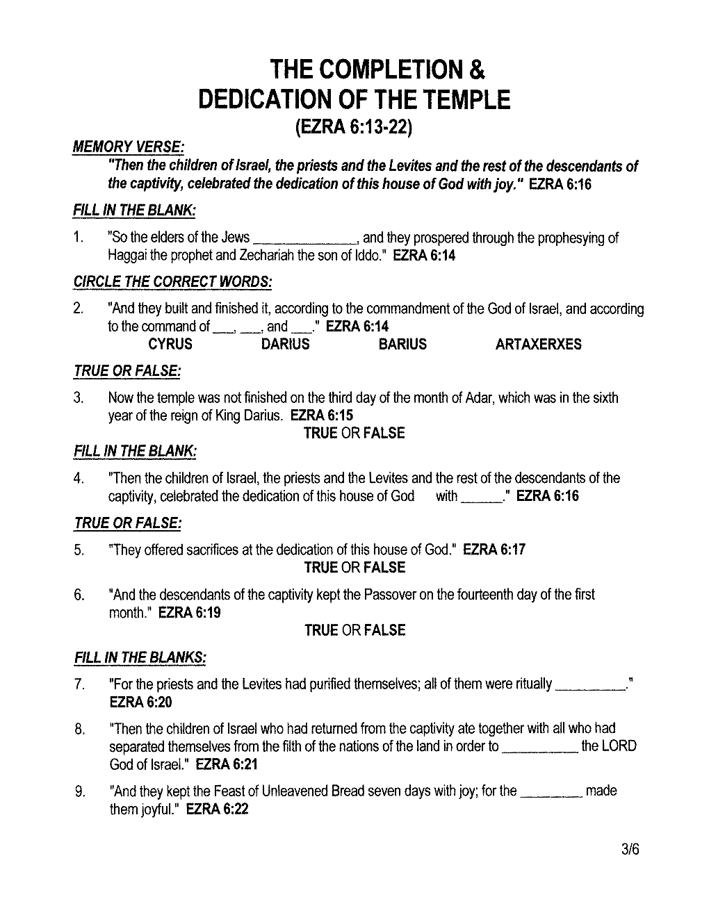 The Completion & Dedication of the Temple (Ezra 6:13-22)