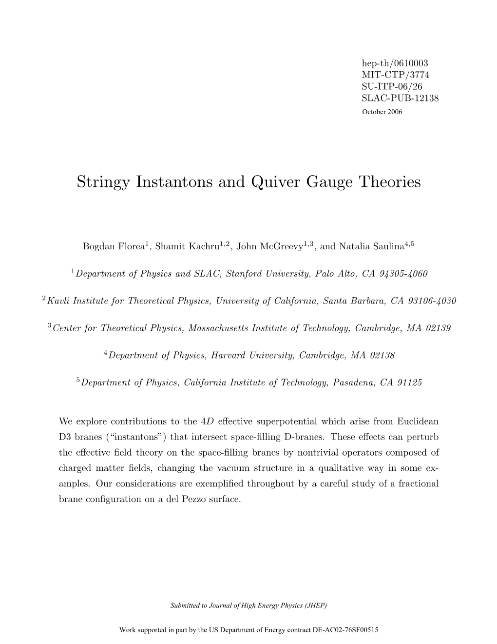 Stringy Instantons and Quiver Gauge Theories