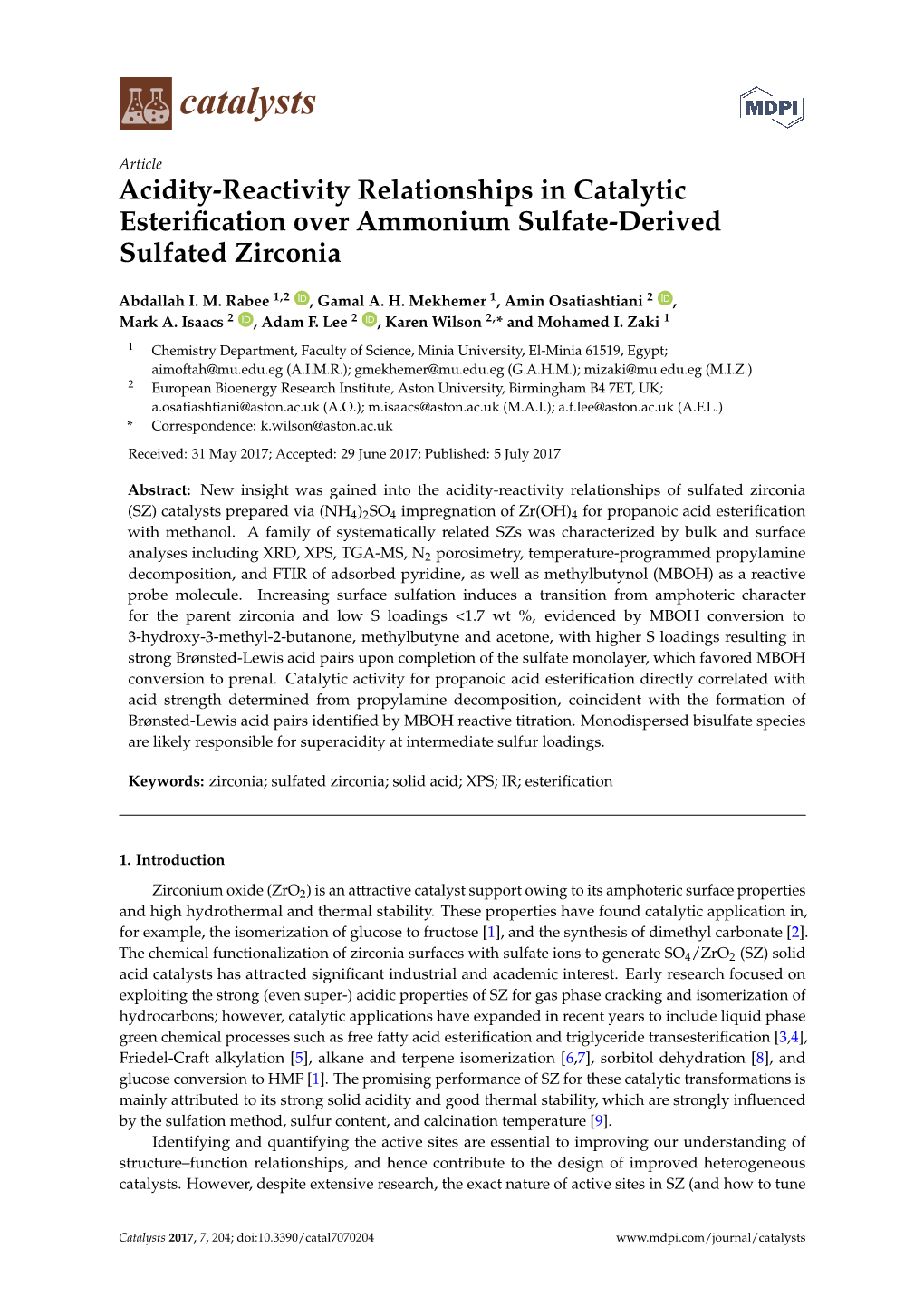 Acidity-Reactivity Relationships in Catalytic Esterification