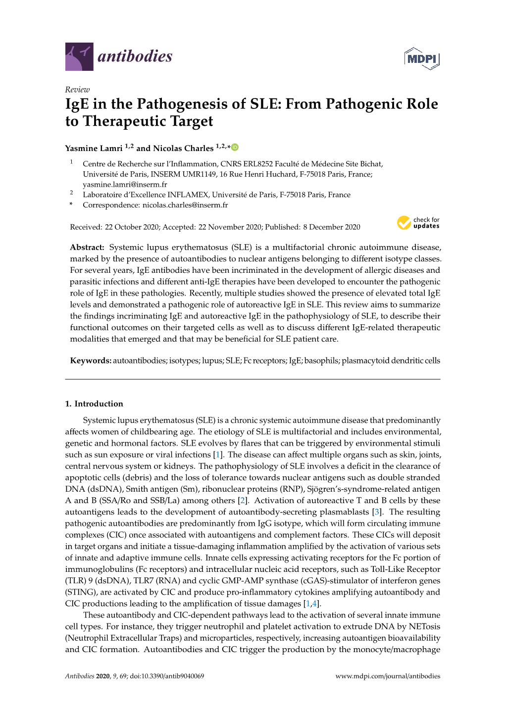 Ige in the Pathogenesis of SLE: from Pathogenic Role to Therapeutic Target