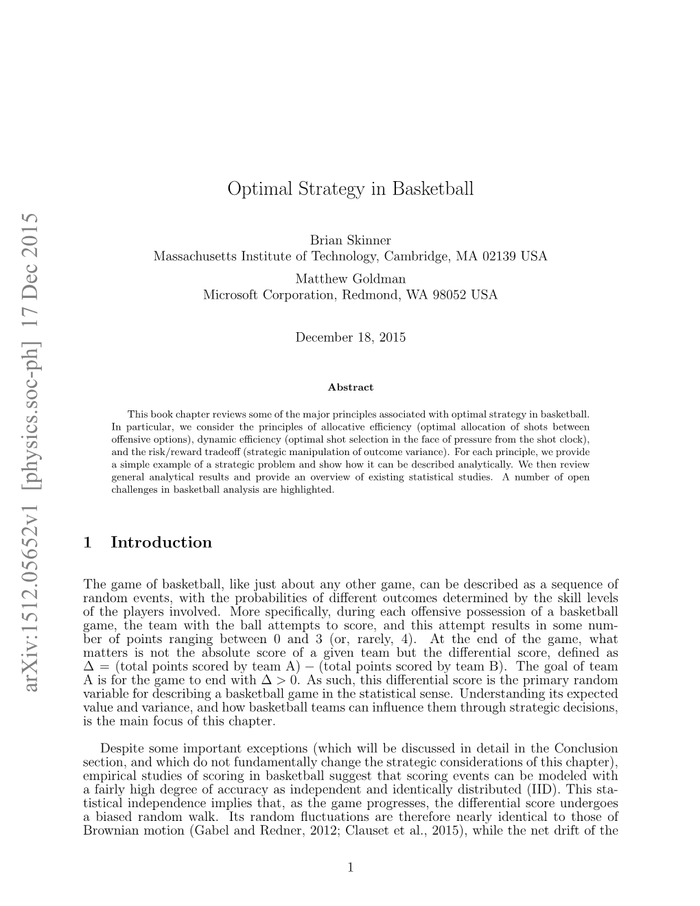 Optimal Strategy in Basketball