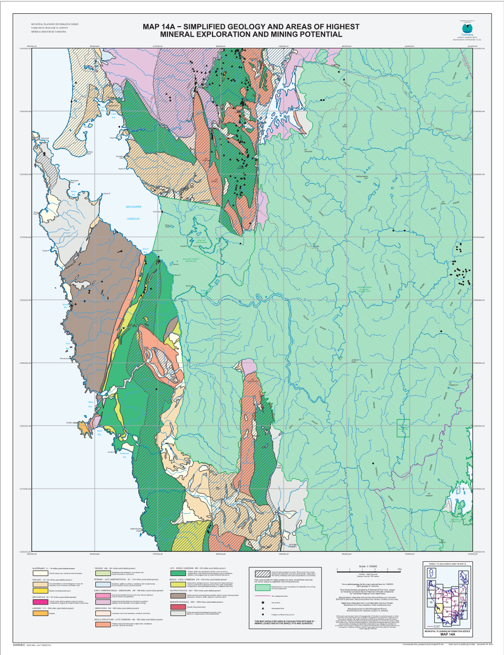 Map 14A − Simplified Geology and Areas of Highest Mineral Exploration and Mining Potential