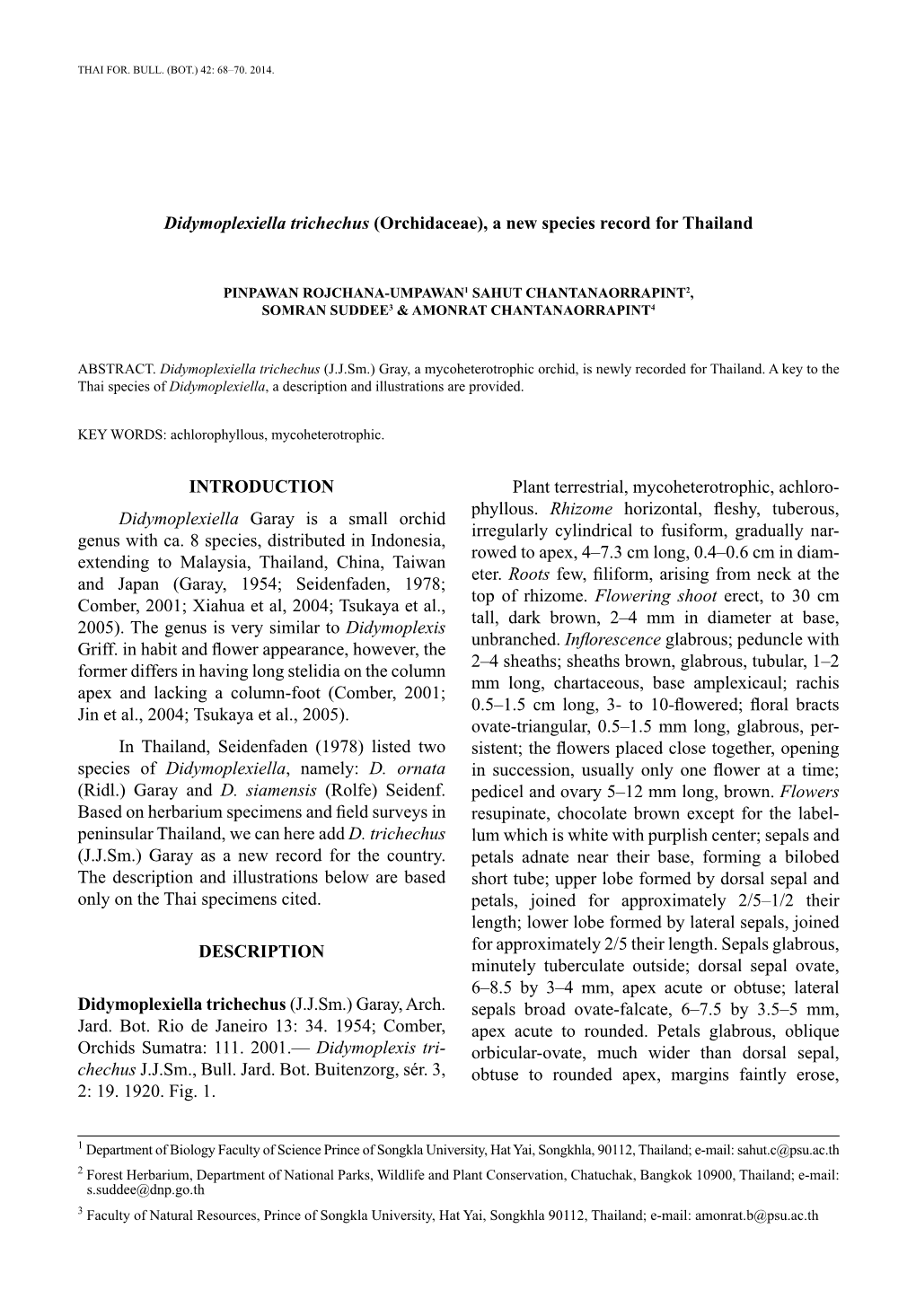 INTRODUCTION Didymoplexiella Garay Is a Small Orchid Genus With