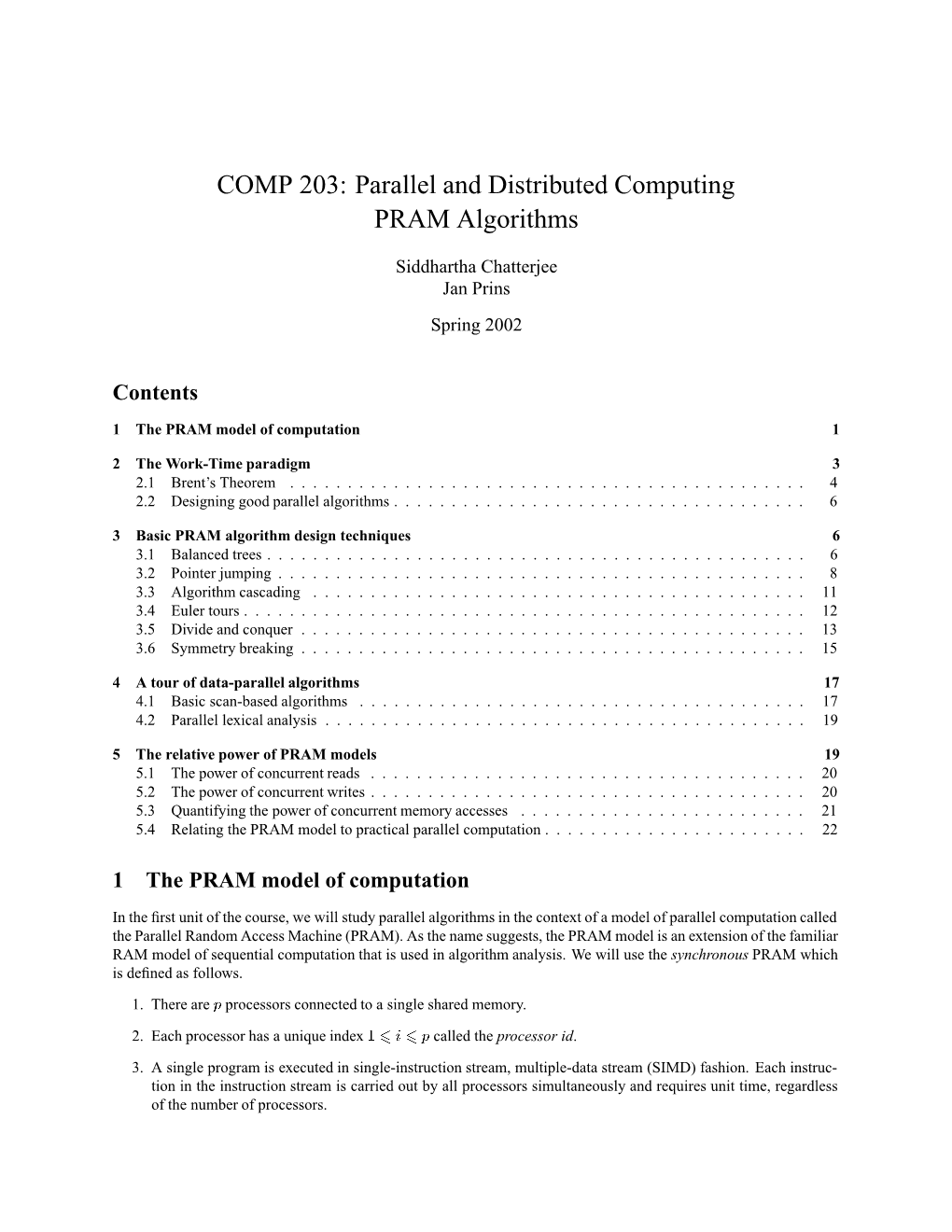 COMP 203: Parallel and Distributed Computing PRAM Algorithms