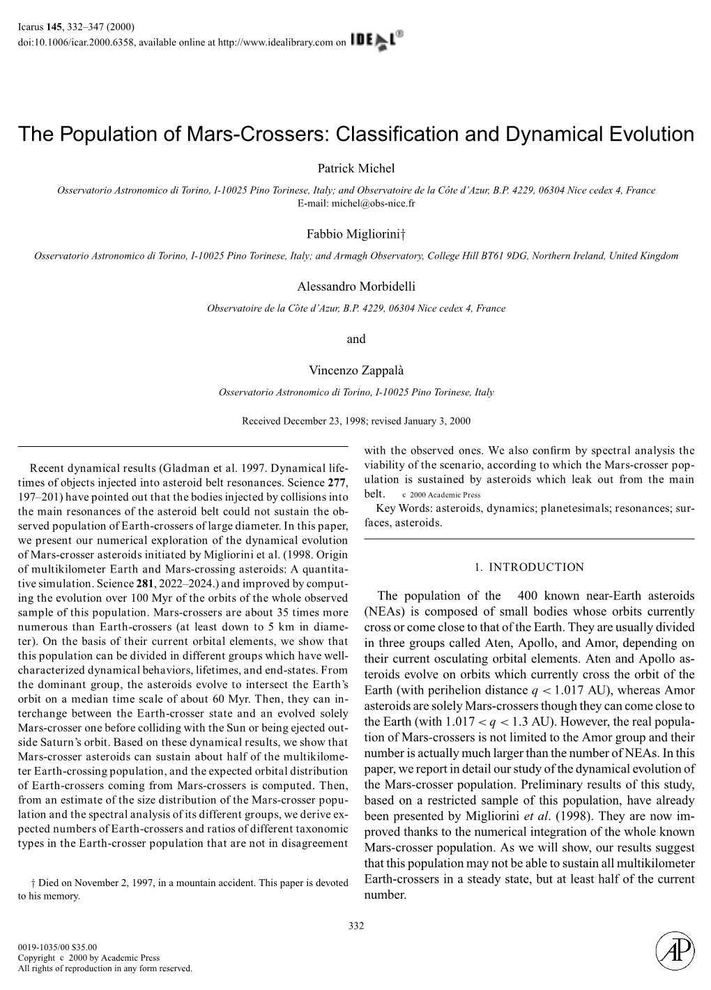 The Population of Mars-Crossers: Classification and Dynamical