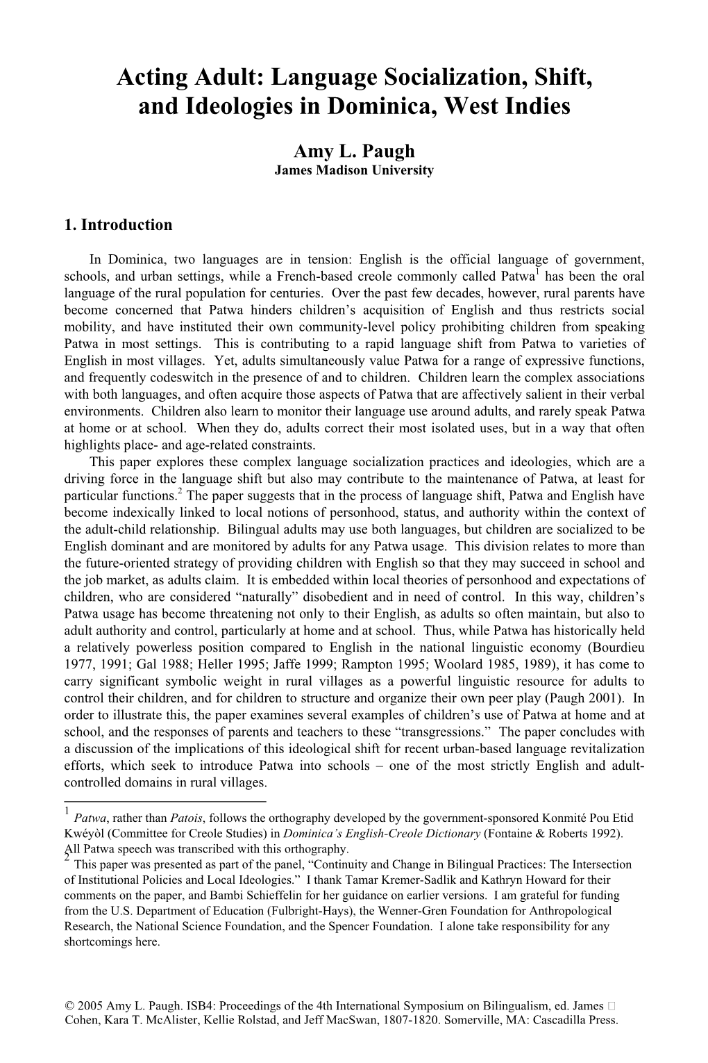 Language Socialization, Shift, and Ideologies in Dominica, West Indies