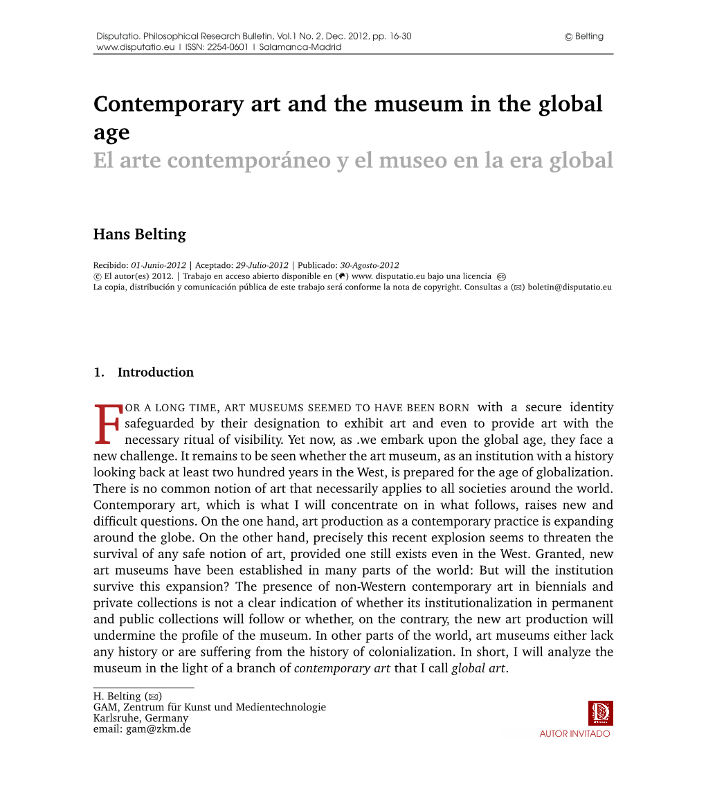 Contemporary Art and the Museum in the Global Age El Arte Contemporáneo Y El Museo En La Era Global